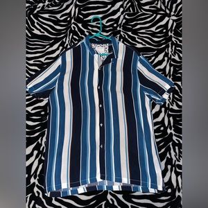 New Denim & Flower Ricky Singh Mens short sleeve button up shirt Striped XL